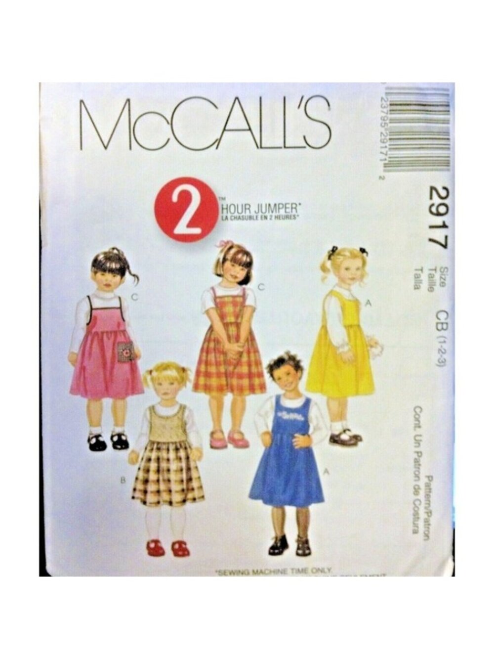 VTG Sewing Pattern McCalls 2917 Girls Toddler Jumper 2 Hour Sizes 1-2-3 U/C New